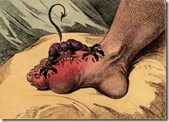 Una ilustración de 1799 sobre la gota realizada por James Gillray.