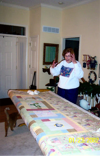 Mom celebrates with quilt rack work