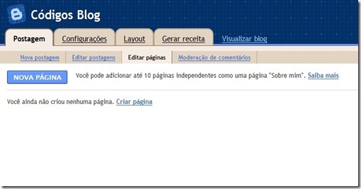 criar paginas no blogger