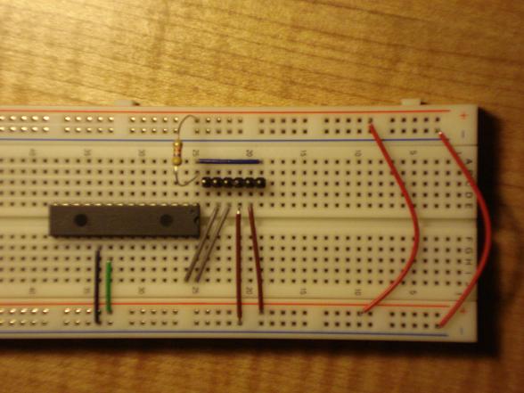 PIC microcontroller in breadboard ready to be programmed