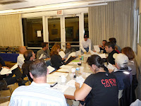 Fleet party and meeting, Oct. 18, 2008 / The skippers meeting: Mike Kaspar goes over changes to the rules