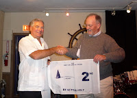 Fleet party and meeting, Oct. 18, 2008 / Gary Hendrickson of LMSRF presents Vayu with  2nd place for Best Beneteau 40.7 on Lake Michigan in 2007