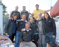 Bi-State Regatta 2009 / Bi-State 2009: Vayu's Friday night crew:  (top) Jason Navota, Lior Cohen, Paul Molenda; (standing) Vandy Fleming, Rob Rafson, Amy Becker, Elizabeth Arnold, Sandy Lee; (seated) Ron Buzil