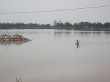Catastrofe o no, hay que seguir cogiendo proteinas. Mucha gente dentro del agua echando las redes o con un sistema electrico que no he fotografiado todavia. Ojo con la estructura de la izquierda.
