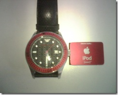 product red watch and ipod shuffle