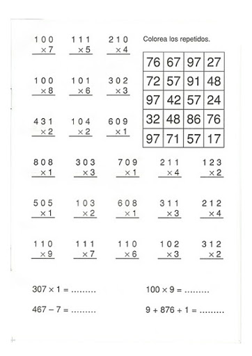 EJERCICIOS MULTIPLICACION POR UNA CIFRA