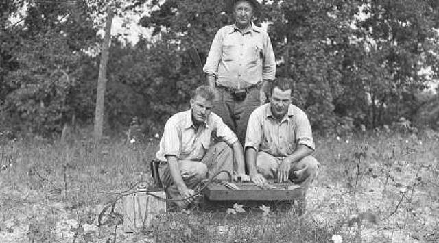 King Hubbert (front left) with colleagues on a resistivity survey in Franklin County, Alabama