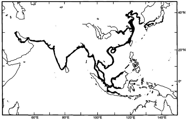 Distributional range of the finless porpoise.