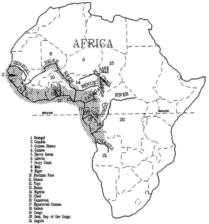 Range of the West African manatee. T. senegalensis 