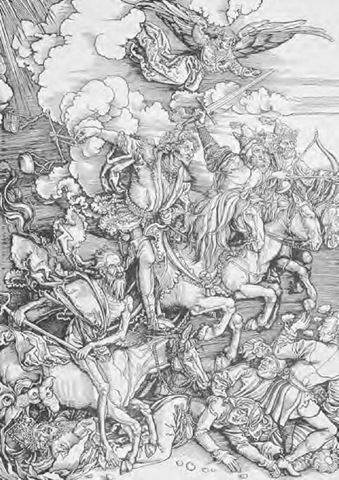 Albrecht Durer's drawing depicting the Four Horsemen of the Apocalypse, 1498.