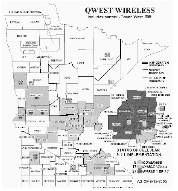 Spatial distribution of E-911 compliance status (Qwest)
