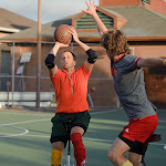 Jim Sowers shooting with Lance Thornton contesting it Jim Shooting.jpg
