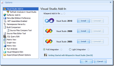 Instalar plugin NDepend en Visual Studio