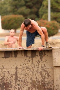 Bob scaling the 5' wall 3/4 of the way through the race.
