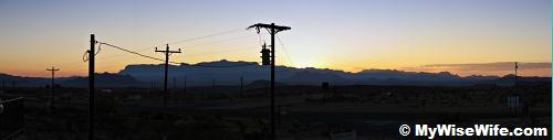 First rays on Chisos Mountains - from El Dorado Motel 28 Nov 2009