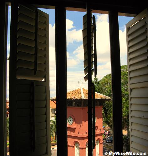 Red Clock Tower peeped from upstairs