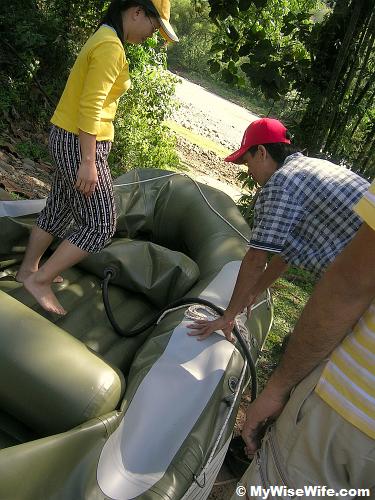 The crews are getting the raft inflated The crews are getting the raft inflated