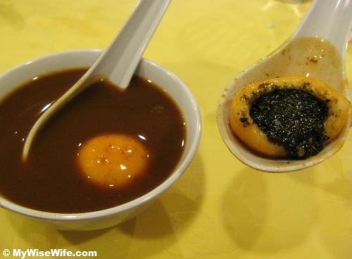 Our dessert - Red bean paste and a huge black sesame dumpling Red bean paste and a huge black sesame dumpling