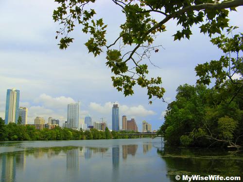 A glimpse of Austin Downtown from Lou Neff Point at Town Lake A glimpse of Austin Downtown from Lou Neff Point at Town Lake