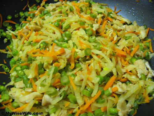 The vegetables turn transparent indicating they are cooked