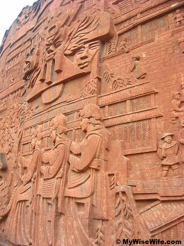 Beautiful carvings near the water-wheel
