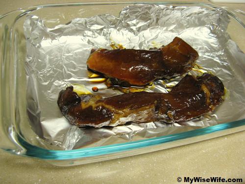 Marinated pork strips ready for baking Marinated pork strips ready for baking