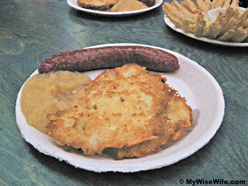 The popular Potato Pancakes with Apple Sauce and Sausage The popular Potato Pancakes with Apple Sauce and Sausage