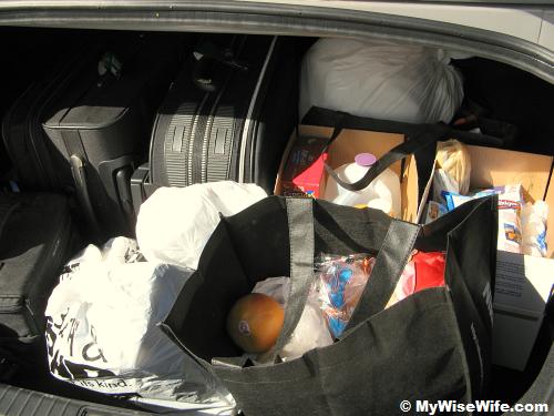 The car boot is full with 4 days' supplies and resources The car boot is full with 4 days' supplies and resources