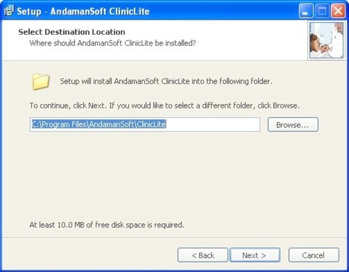 ClinicLite Setup: Choose destination location ClinicLite Setup: Choose destination location