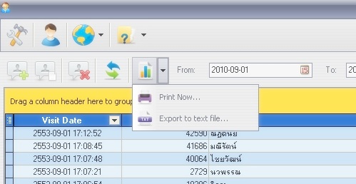 ClinicLite: Visits List >> Report menu ClinicLite: Visits List >> Report menu