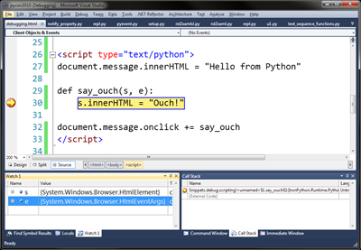 VS2010 IronPython Silverlight debugging