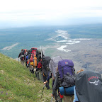 Hiking back to Kennicott with the Kennicott River in the background