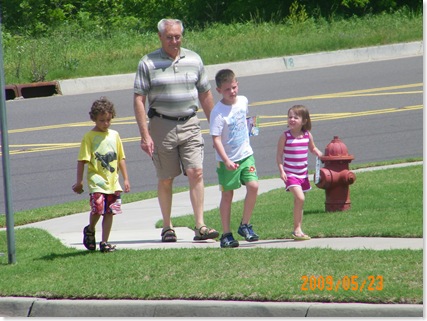 walking home from 7-11: Aiden, Papa Doppey, Blaine and Emma