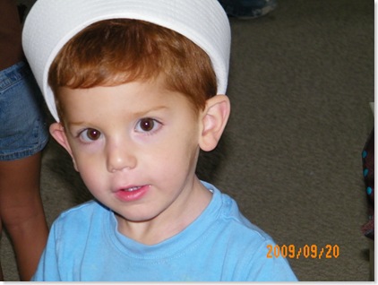 Camden in his new sailor cap from Anapolis, MD