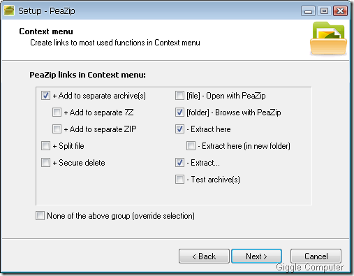 setup-peazip contextual menu