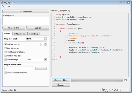 Hight Light Code - Main Window