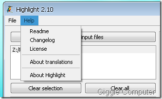 Hight Light Code - Help menu