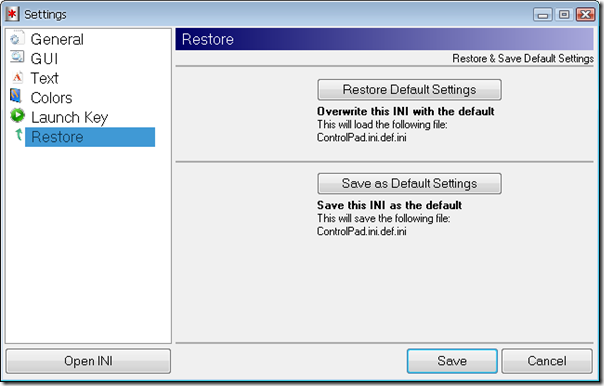 ControlPad - Option - Restore