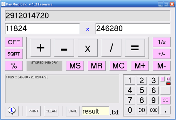 Day Maxi Calc - Main Window