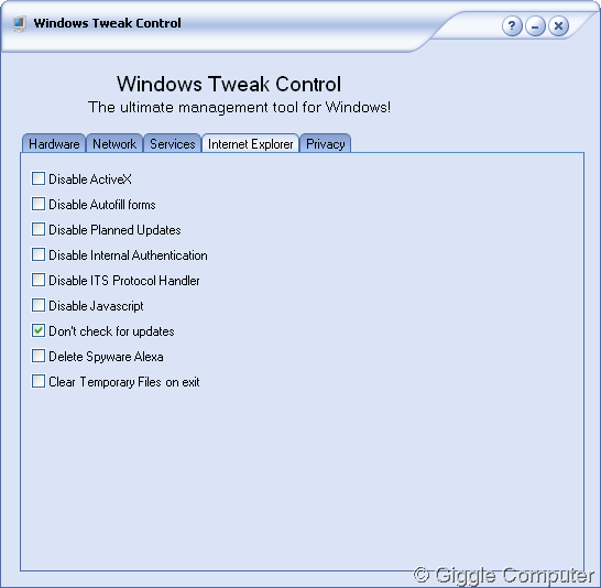 Windows Tweak Control - Internet Explorer