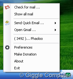 System tray menu