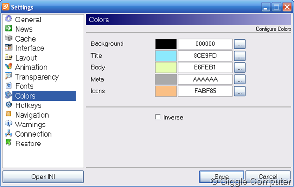 Colors settings