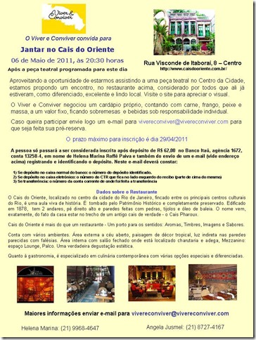 Convite Jantar Cais do Oreinte 2011