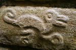 More stone carvings. What is this mythical creature - a monkey or a bird? Kuelap, Chachapoyas Region, Peru
