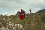 Campesinos coming down to share bread, a real treat for people who live miles from the nearest town, Qhapac ñan trek, Peru