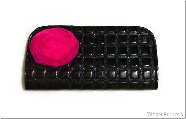 black quilted patent clutch bag
