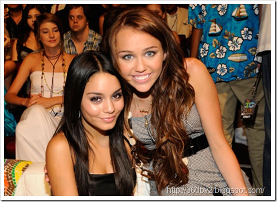 Actresses Vanessa Anne Hudgens and host Miley Cyrus during the 2