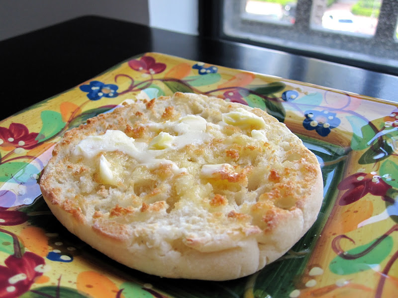 english muffin with butter and honey
