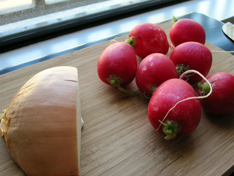 white onion and radishes