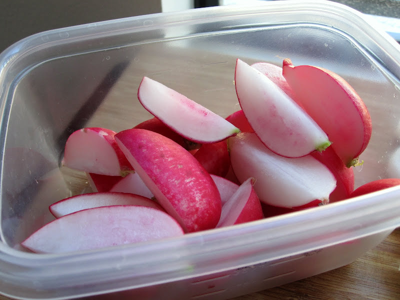 radishes cut into quarters about to be pickled